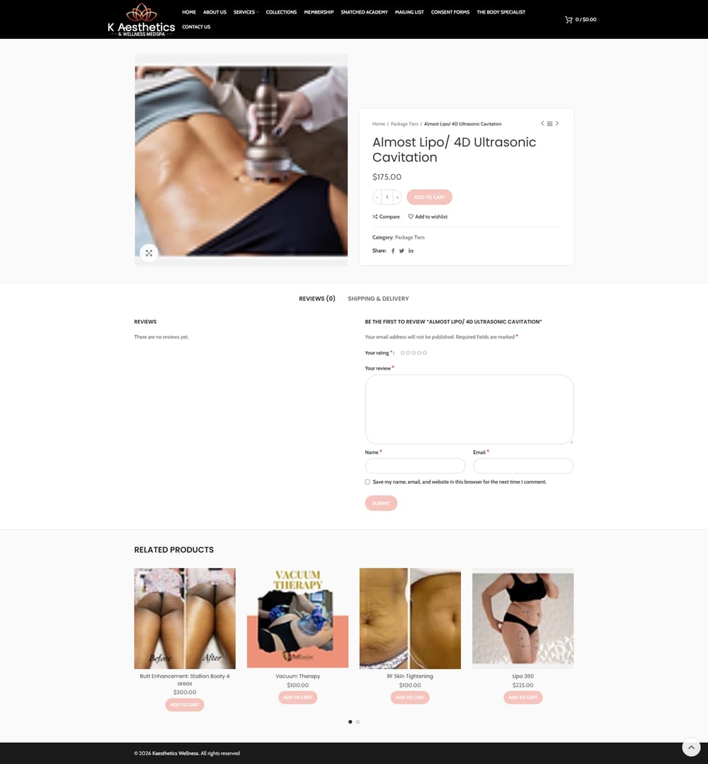 K Aesthetics & Wellness page